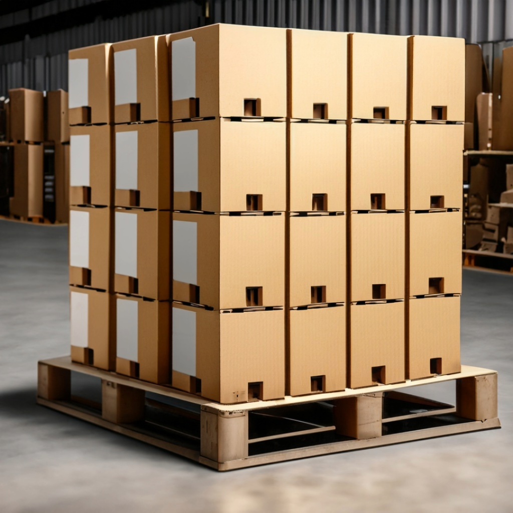 A perfectly palletized set of corrugated boxes