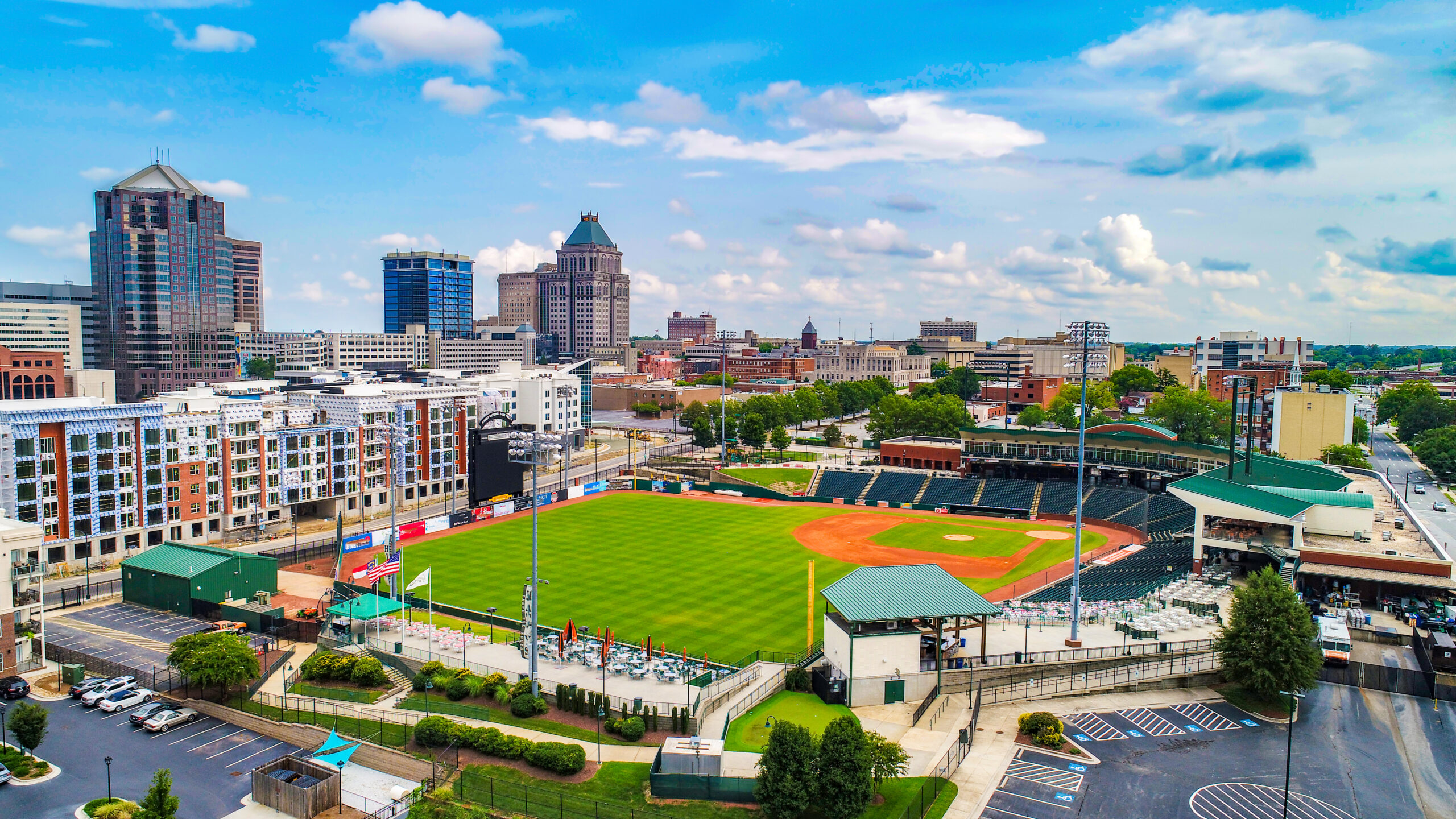 Aerial view of Downtown Greensboro, NC skyline